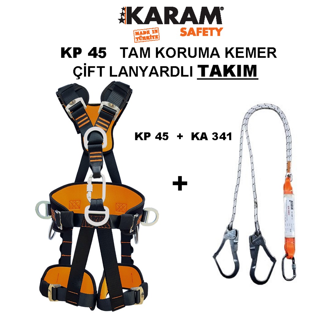 KP 45 + KA 341   TAM KORUMA KEMER ÇİFT LANYARDLI