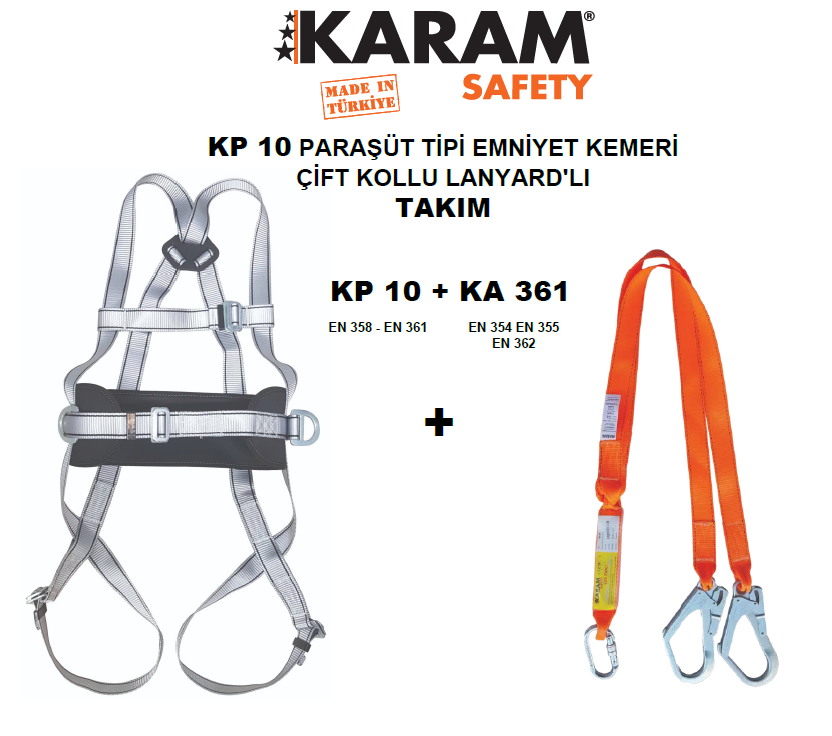 KP 10+KA 361 PARAŞÜT TİPİ KEMER ÇİFT LANYARDLI TAKIM