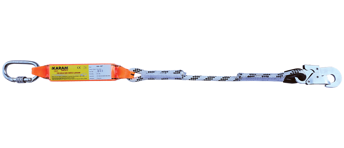 KA387 Şok Emici Tek İpli Statik Halatlı Küçük Kancalı Karabinalı