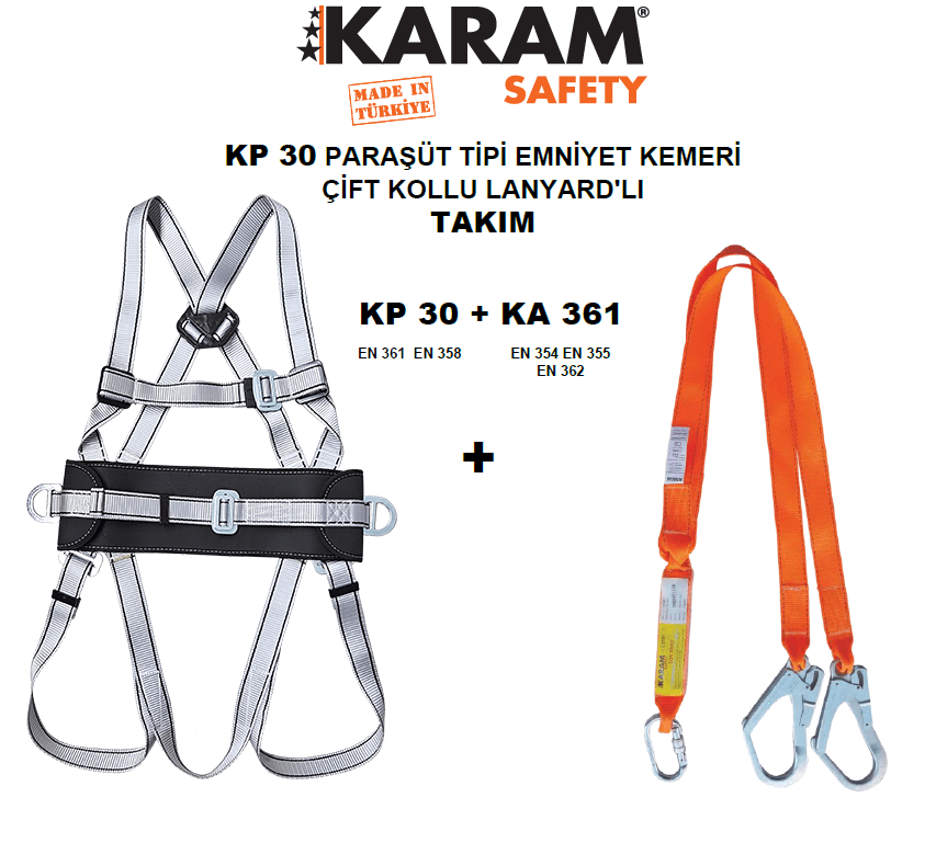 KP 30+KA 361 PARAŞÜT TİPİ KEMER ÇİFT LANYARDLI