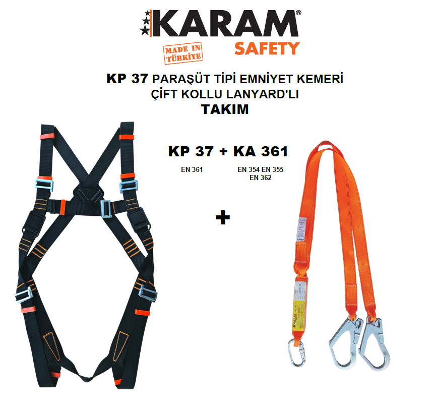 KP37 PARAŞÜT TİPİ KEMER KA 361 ÇİFT LANYARDLI TAKIM