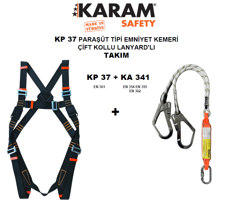 KP37 PARAŞÜT TİPİ KEMER KA 341 ÇİFT LANYARDLI TAKIM